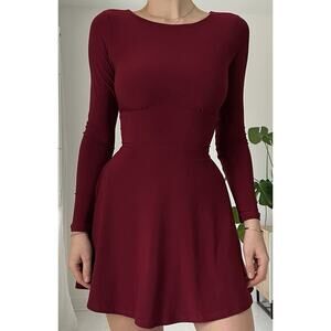 NWT Aym Rye Mini Dress •UK L = US 8• Merlot Red Skater Long Sleeve England